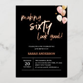 Invitation En Aluminium Rendre 60 belle élégance noir fête d'anniversaire (Recto)
