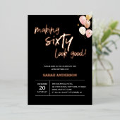 Invitation En Aluminium Rendre 60 belle élégance noir fête d'anniversaire (Debout devant)
