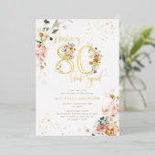 Invitation En Aluminium Rendre 80 Beau Rose Floral Or (Debout devant)