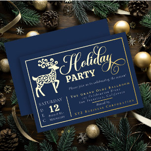Invitation En Aluminium Renne ornemental élégant Fête de Noël Or