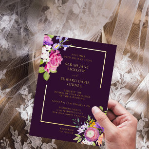 Invitation En Aluminium Renoncule Fleurie Violet Aubergine