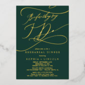 Invitation En Aluminium Repas de répétition romantique vert et doré avant (Recto)