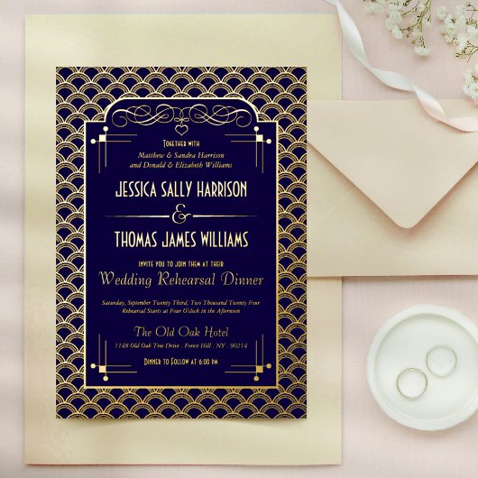 Invitation En Aluminium Répétition de Mariage Art Déco des années 1920 vin