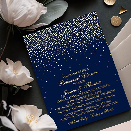 Invitation En Aluminium Répétition des Mariages de Confetti en or bleu et