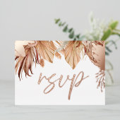 Invitation En Aluminium Réponse Bohème Fleurs Séchées Mariage Rose Or Feui (Debout devant)