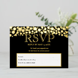 Invitation En Aluminium Réponse de mariage élégante noire et or RSVP