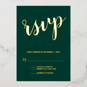 Invitation En Aluminium Réponse de mariage en écriture moderne Émeraude et