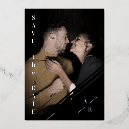 Invitation En Aluminium Reserva La Fecha B&W Sophisticated Photo Couple Mi (Recto)