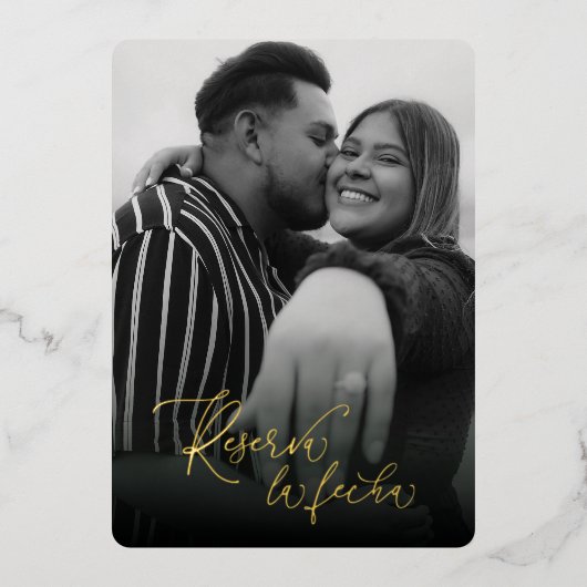 Invitation En Aluminium Reserva la Fecha en Moderno Blanco y Negro (Recto)