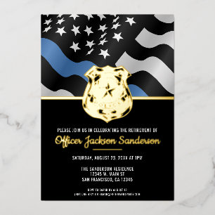 Invitation En Aluminium Retraite de police ligne bleue mince police