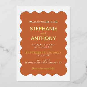 Invitation En Aluminium Rétro 1950 Wavy Edge Mariage en terre cuite