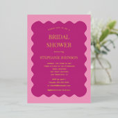 Invitation En Aluminium Retro 1950s Wavy Edge Magenta et rose nuptiale (Debout devant)