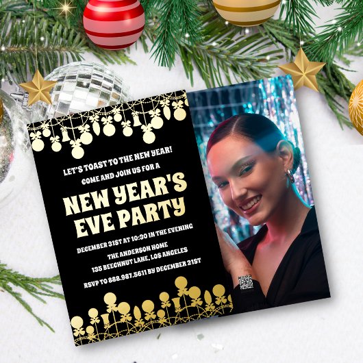 Invitation En Aluminium Retro Bold New Year's Eve Party Photo