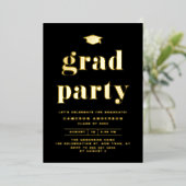 Invitation En Aluminium Retro Bold Typographie Black Graduation Party (Debout devant)