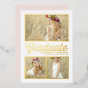 Invitation En Aluminium Retro Calligraphie Photo Collage Graduation