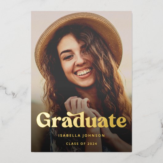 Invitation En Aluminium Retro Elegant Photo Graduation Party Gold (Recto)