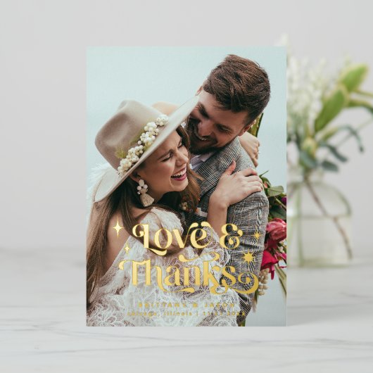 Invitation En Aluminium Retro Love and Thanks Overlay (Debout devant)