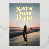 Invitation En Aluminium Retro Photo Enregistrer la date (Recto)