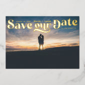 Invitation En Aluminium Retro Photo Sunset Enregistrer la date (Recto)