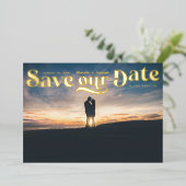 Invitation En Aluminium Retro Photo Sunset Enregistrer la date (Debout devant)