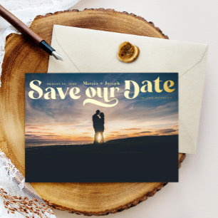 Invitation En Aluminium Retro Photo Sunset Enregistrer la date