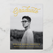 Invitation En Aluminium Retro Script Gold Foil Photo Graduation (Recto)