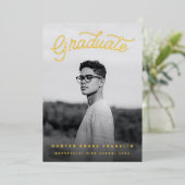 Invitation En Aluminium Retro Script Gold Foil Photo Graduation (Debout devant)