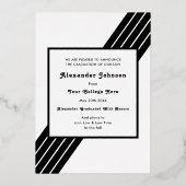Invitation En Aluminium Retro Stripe Gradupe Photo noir et or (Verso)