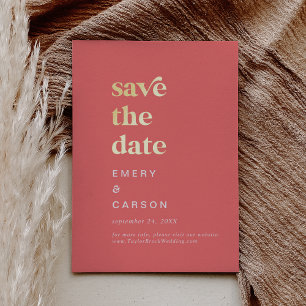 Invitation En Aluminium Retro Summer Gold Foil Hot Pink Enregistrer la dat