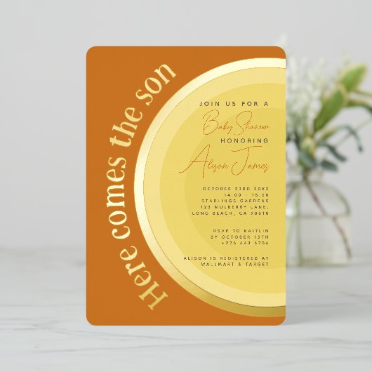 Invitation En Aluminium Retro Sunshine Voici le Baby shower du Fils (Debout devant)