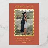 Invitation En Aluminium Rétro Waves Terracotta & Gold Graduation (Recto)