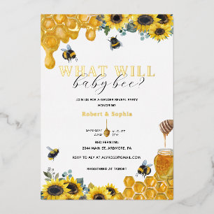 Invitation En Aluminium Révélation du sexe de l'abeille à l'aquarelle Or