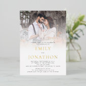 Invitation En Aluminium Revêtement photo moderne QR Code Mariage Luxe Réel (Debout devant)
