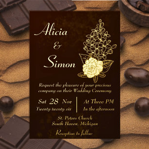 Invitation En Aluminium Riche Mariage Floral Brun Foncé au Chocolat