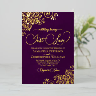 Invitation En Aluminium Rien De Fancy Just Love Mariage Plum Purple & Gold