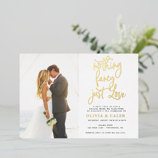 Invitation En Aluminium Rien De Fancy Just Love Mariage Réception (Debout devant)