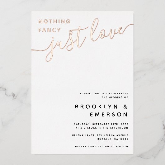 Invitation En Aluminium Rien de fantaisie Juste Amour Mariage (Recto)