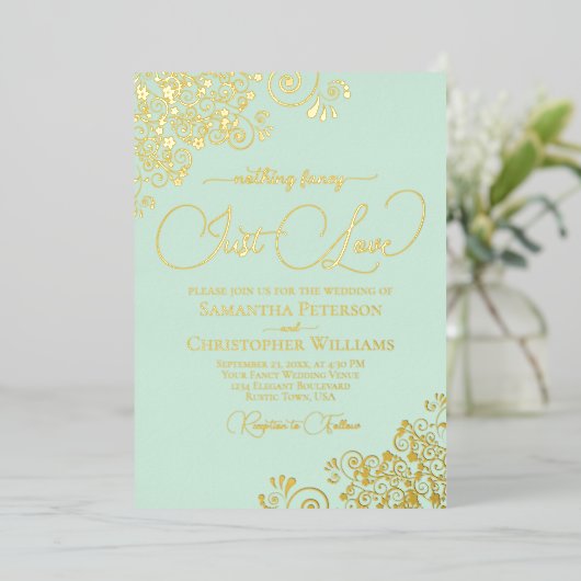 Invitation En Aluminium Rien de fantaisie Juste Amour Mariage Mint Vert & (Debout devant)
