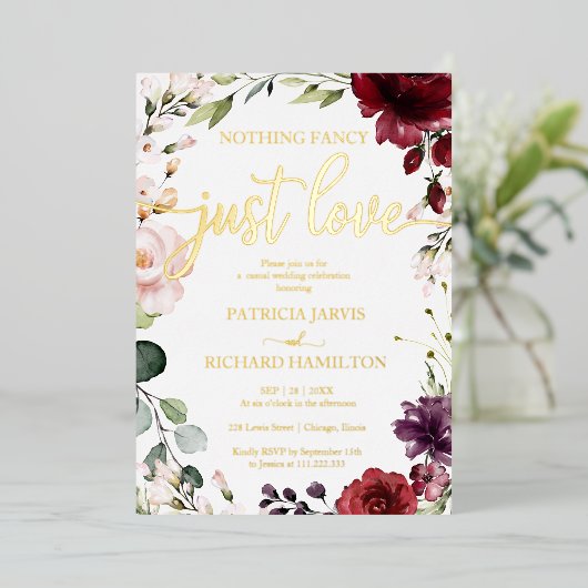 Invitation En Aluminium Rien de fantaisie, juste l'amour Mariage Floral bo (Debout devant)