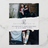 Invitation En Aluminium Ripped Paper Effect Wedding Custom Photo Script (Recto)