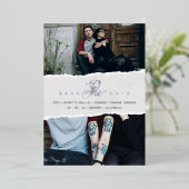Invitation En Aluminium Ripped Paper Effect Wedding Custom Photo Script (Debout devant)