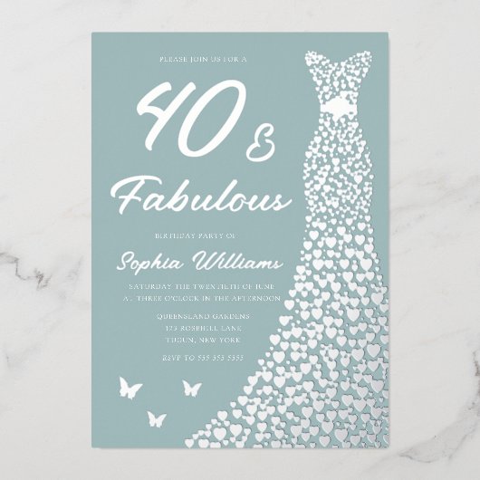 Invitation En Aluminium Robe à huile d'argent 40 et fabuleux 40e anniversa (Recto)