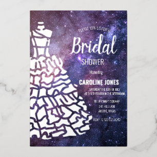 Invitation En Aluminium Robe à paillettes d'argent Galaxie Céleste pour Ba