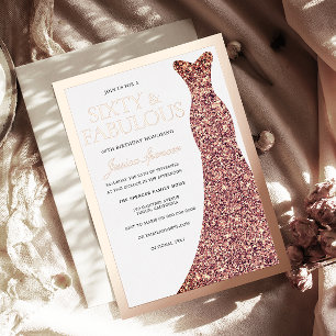 Invitation En Aluminium Robe à paillettes Femme 60 ans Rose Gold