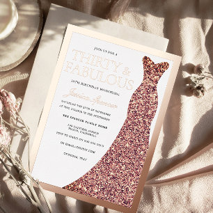 Invitation En Aluminium Robe à paillettes Fête d'anniversaire 30 ans Rose