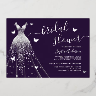 Invitation En Aluminium Robe à paillettes Papillon Violet Mariage