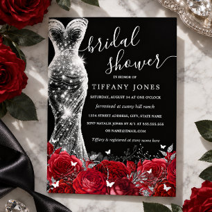Invitation En Aluminium Robe à paillettes rouge argent noir Rose Mariage