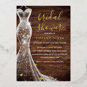 Invitation En Aluminium Robe à papillon or Fête des mariées rustique (Recto)