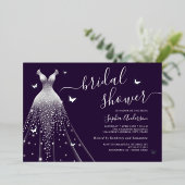 Invitation En Aluminium Robe à papillon pourpre Fête des mariées (Debout devant)