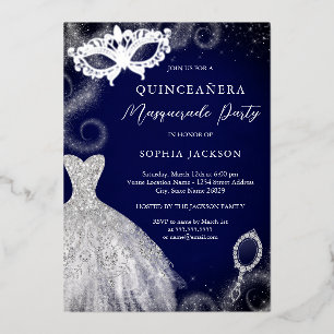 Invitation En Aluminium Robe argentée de soirée de masquerade Quinceanera
